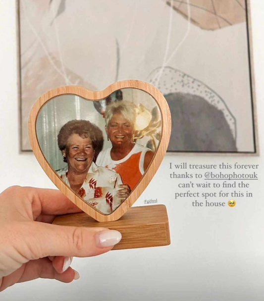 Bamboo Heart Frame with Photo Transfer - Magnetic Base