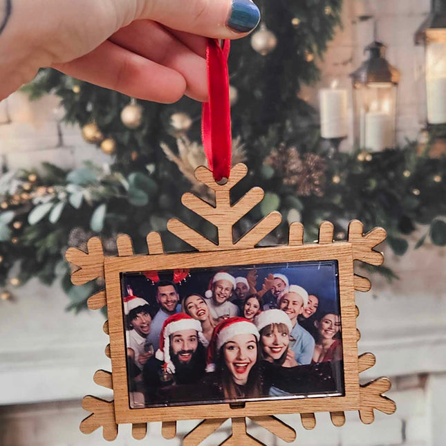 Snowflake Wooden Christmas Tree Decoration - With Photo