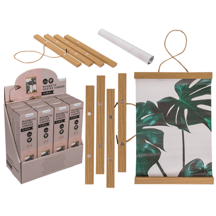Magnetic wooden poster hanger