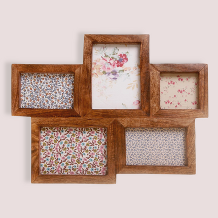 Multi Aperture Frame - Mango Wood - Holds 5 Photos