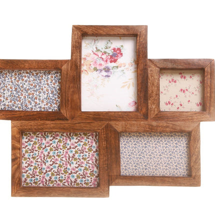 Multi Aperture Frame - Mango Wood - Holds 5 Photos - Boho Photo
