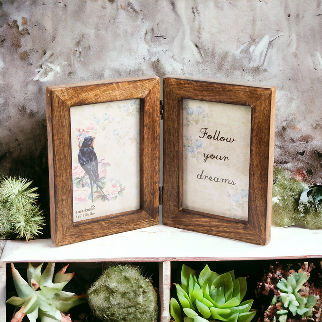 Twin Folding Frame - Mango Wood - 4x6in (10x15cm)