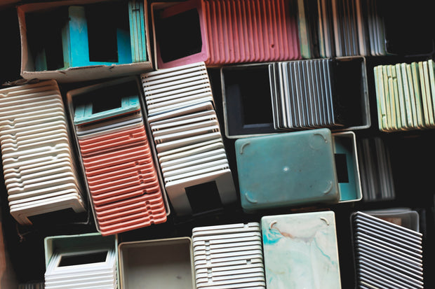 Image of old photo slides ready to be scanned