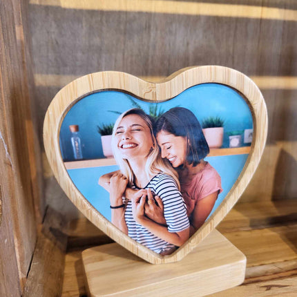 Bamboo Heart Frame with Photo Transfer - Magnetic BasePhoto GiftsBoho Photo