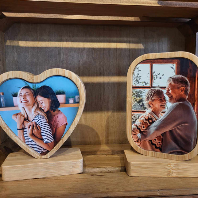 Bamboo Heart Frame with Photo Transfer - Magnetic BasePhoto GiftsBoho Photo