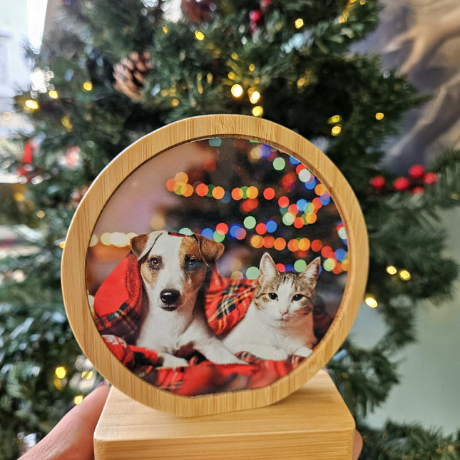 Bamboo Round Frame with Photo Transfer - Magnetic BasePhoto GiftsBoho Photo