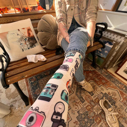 Camera Enthusiast Socks - Vintage Photography Design Crew Socks with Stretchy ComfortSocksBoho Photo