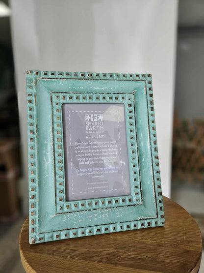 Hand Carved Mango Wood Frame Lime Green for 5 x 7FramesBoho Photo