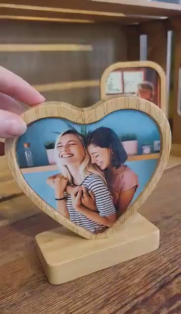 Bamboo Heart Frame with Photo Transfer - Magnetic Base
