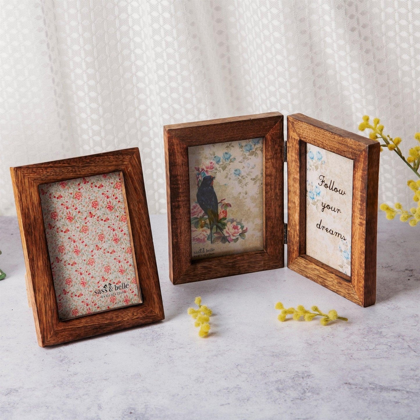 Twin Folding Frame - Mango Wood - 4x6in (10x15cm) - Boho Photo