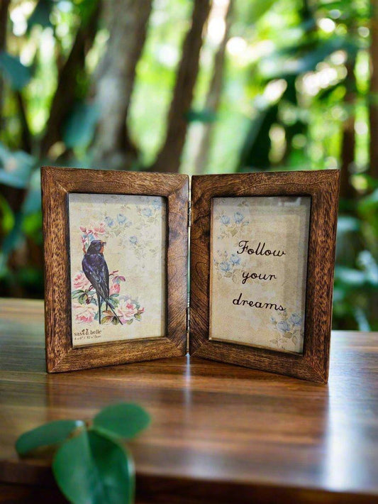 Twin Folding Frame - Mango Wood - 4x6in (10x15cm) - Boho Photo