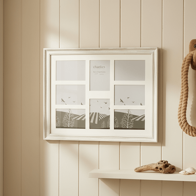 Whitewash Photo Frame - 8 ApertureMulti Aperture FrameBoho Photo