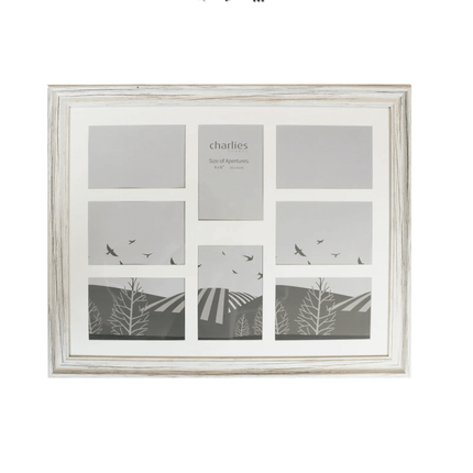 Whitewash Photo Frame - 8 ApertureMulti Aperture FrameBoho Photo