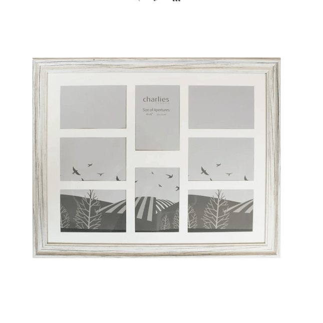 Whitewash Photo Frame - 8 ApertureMulti Aperture FrameBoho Photo