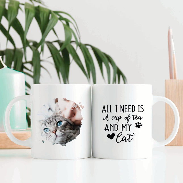Cat & Tea - Personalised Photo Mug - Boho Photo