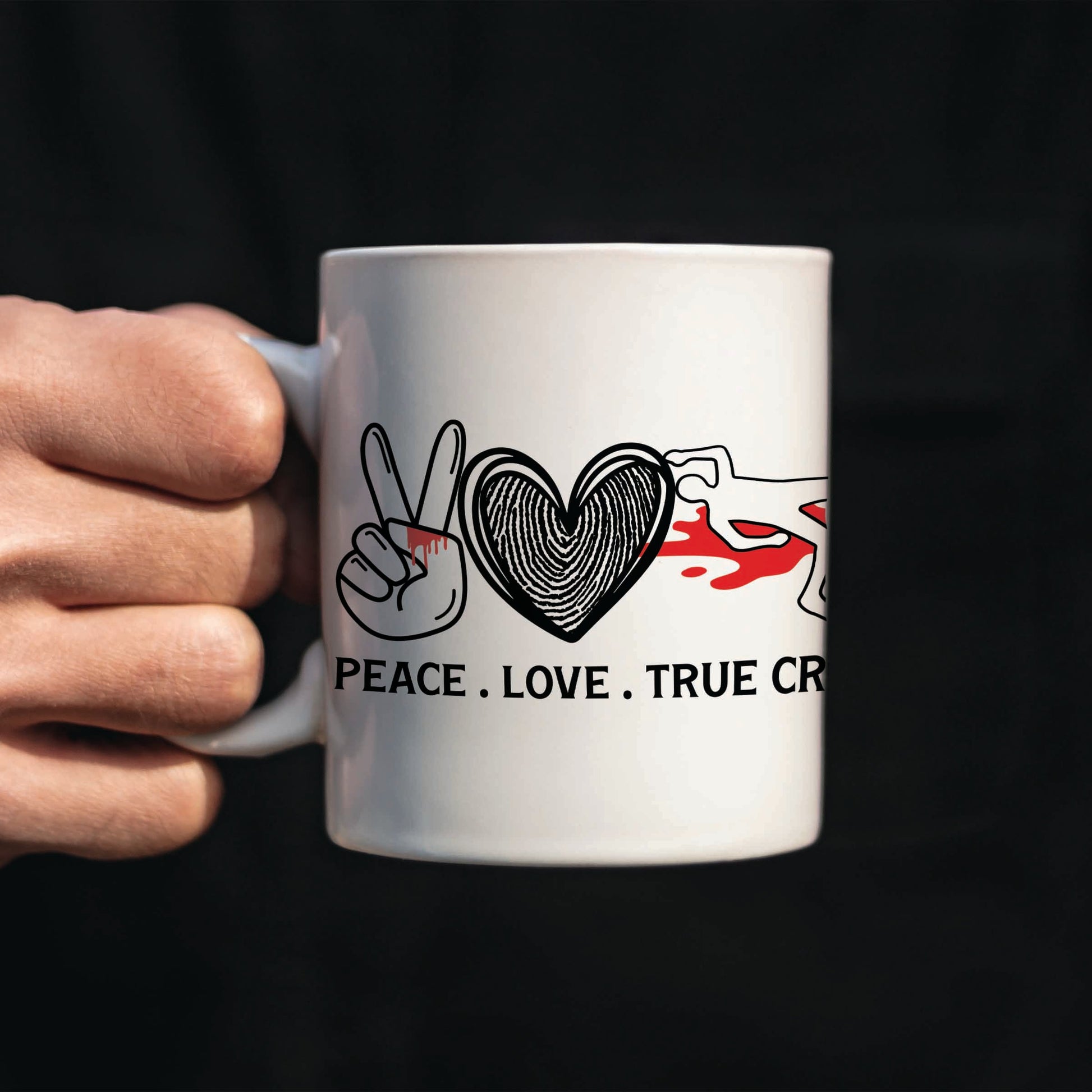 Peace, Love & True Crime - Mug GiftBoho Photo